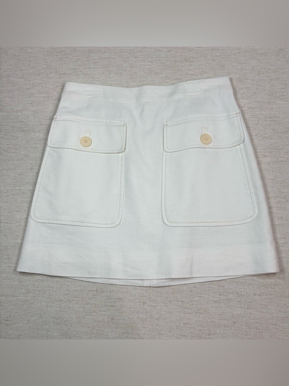 J Crew Women size 2 White patched Pocket-Front A-Line mini Skirt stretch linen